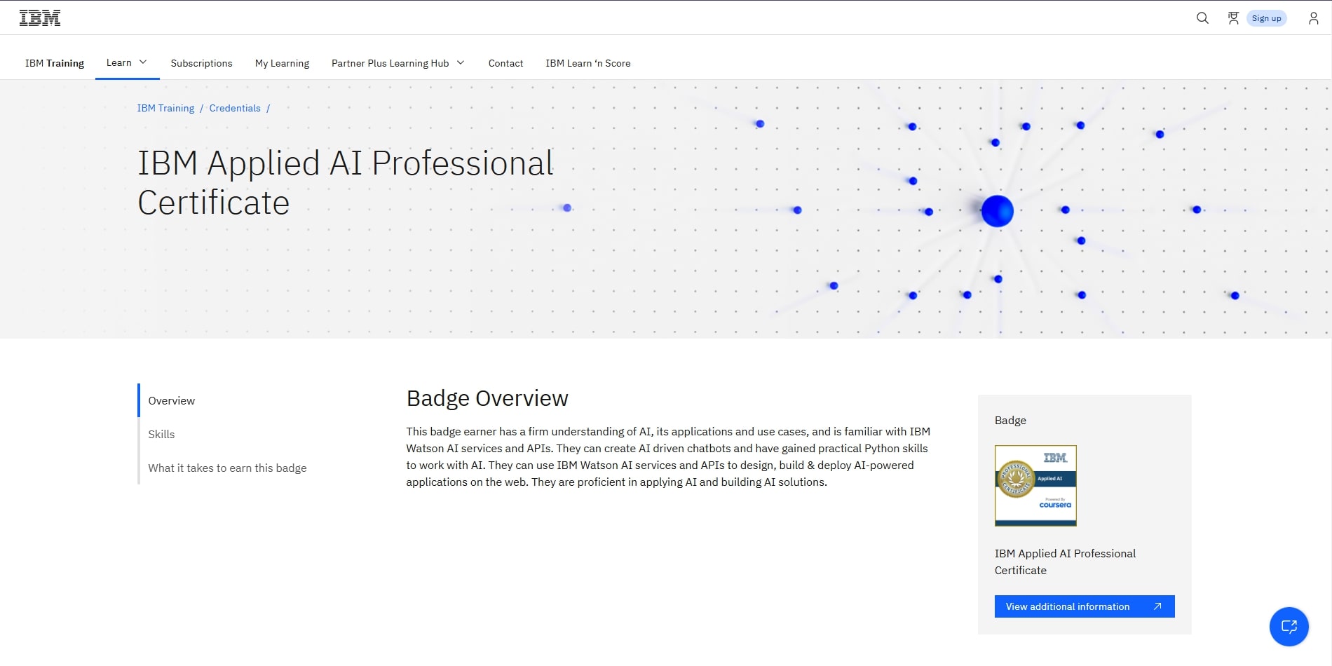 IBM Applied AI Professional Certificate on their website.