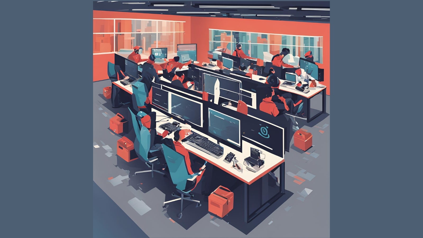 Illustration of a group of hackers competing.
