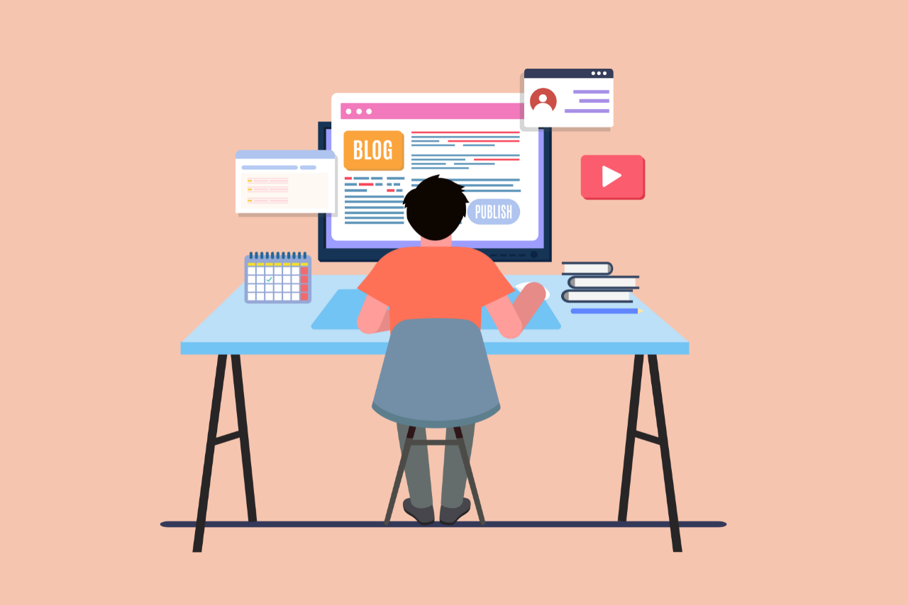Illustration of a person working on blog.