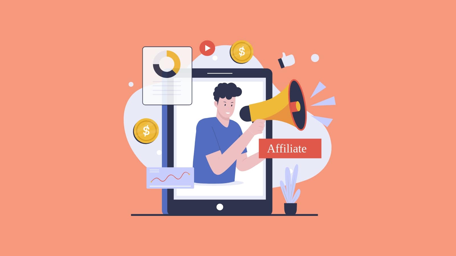 Illustration of an affiliate promoting product online.
