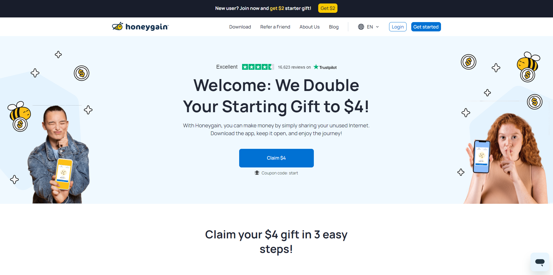 Image of Honeygain webpage.