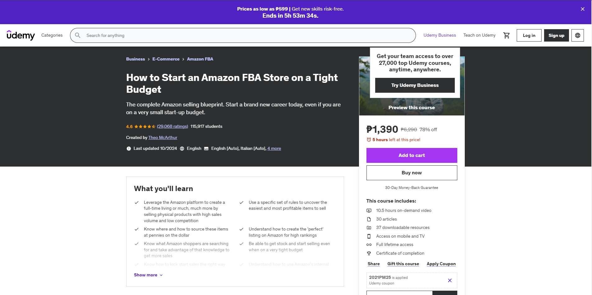 Image of How to Start an Amazon FBA Store on a Tight Budget on Udemy.