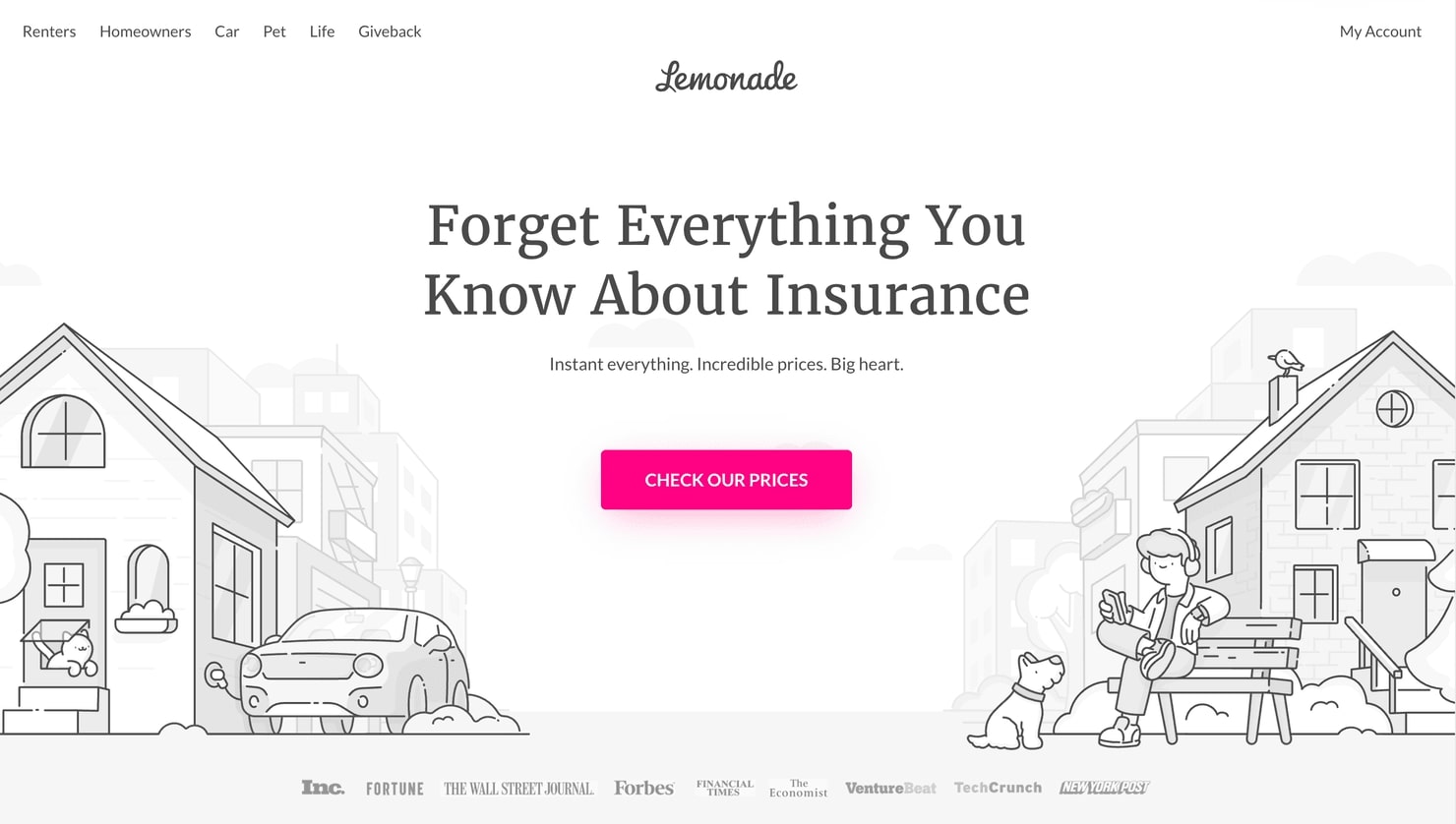 Lemonade's homepage