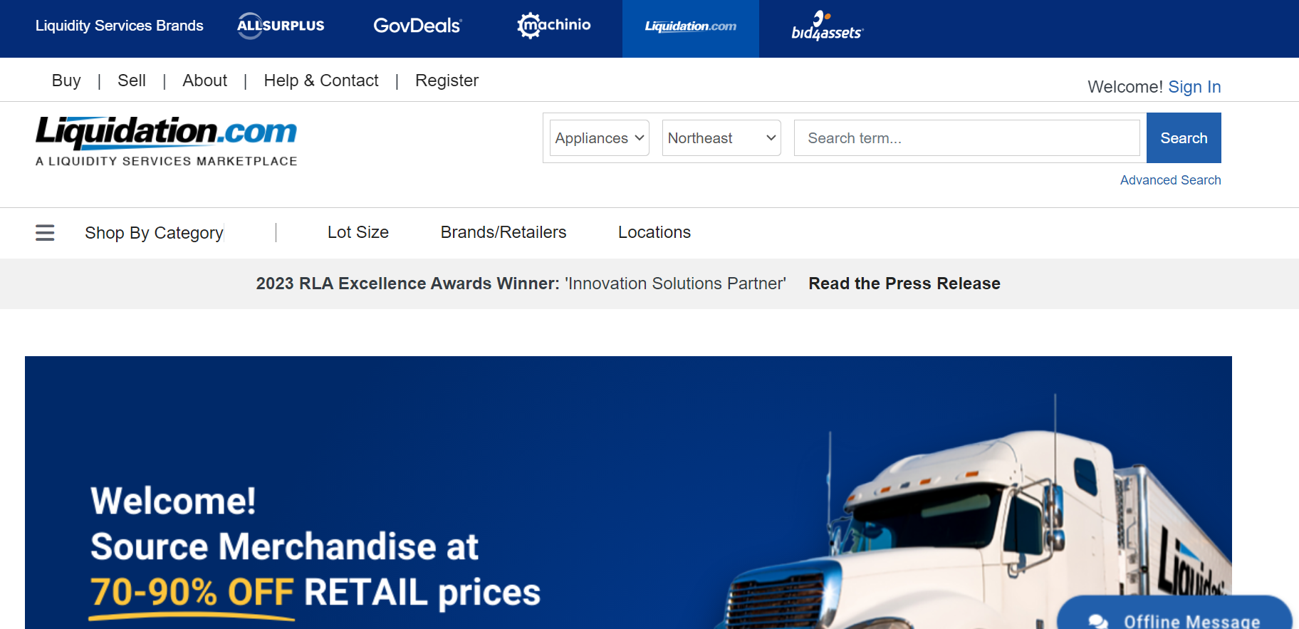 Liquidation website homepage.