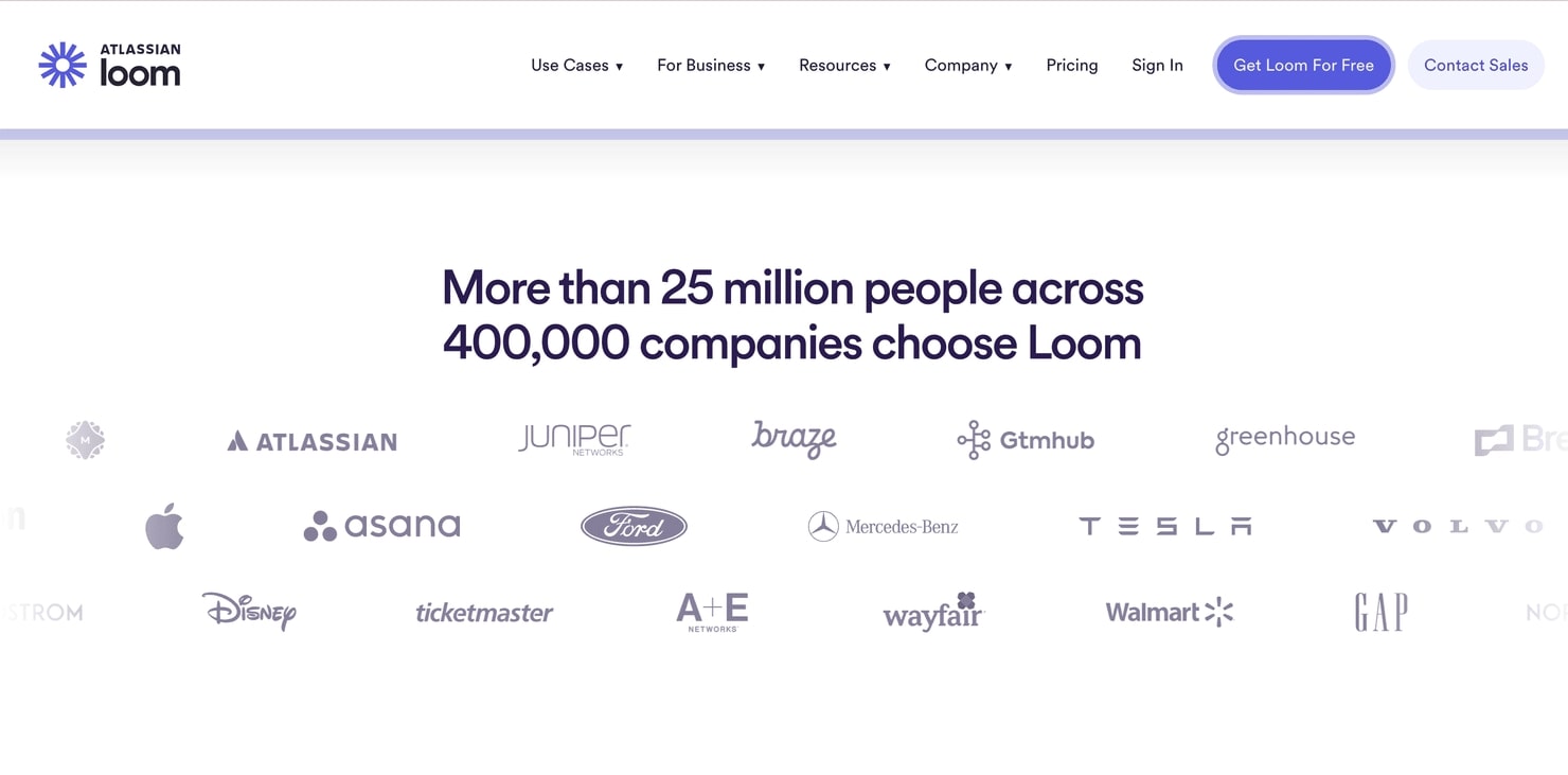 Loom's clients as seen on its homepage