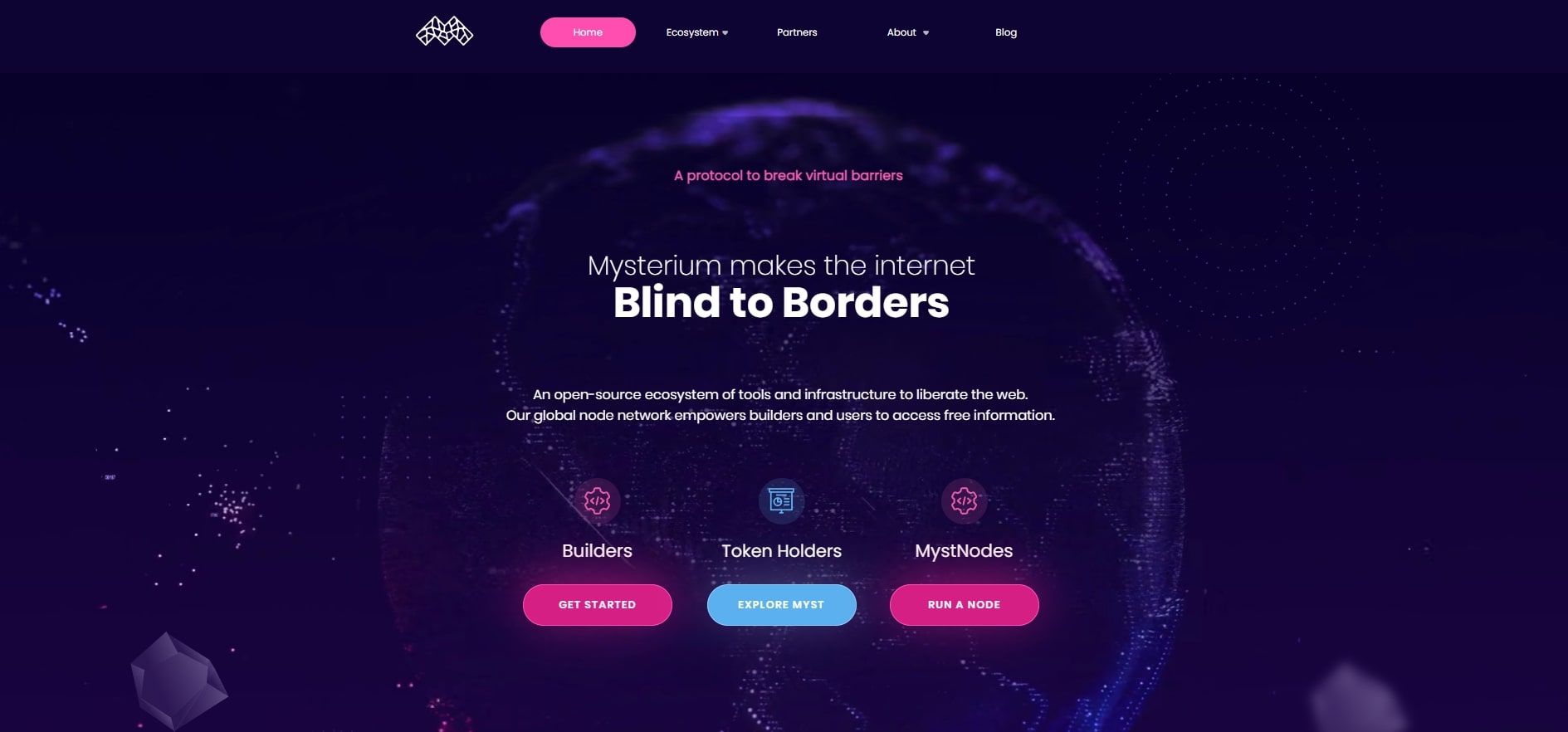 Main page of Mysterium Network's website.