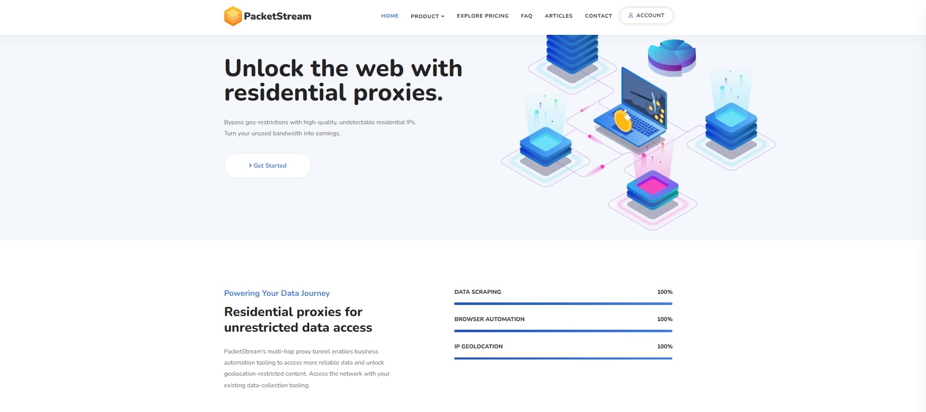 Main page of PacketStream's website.