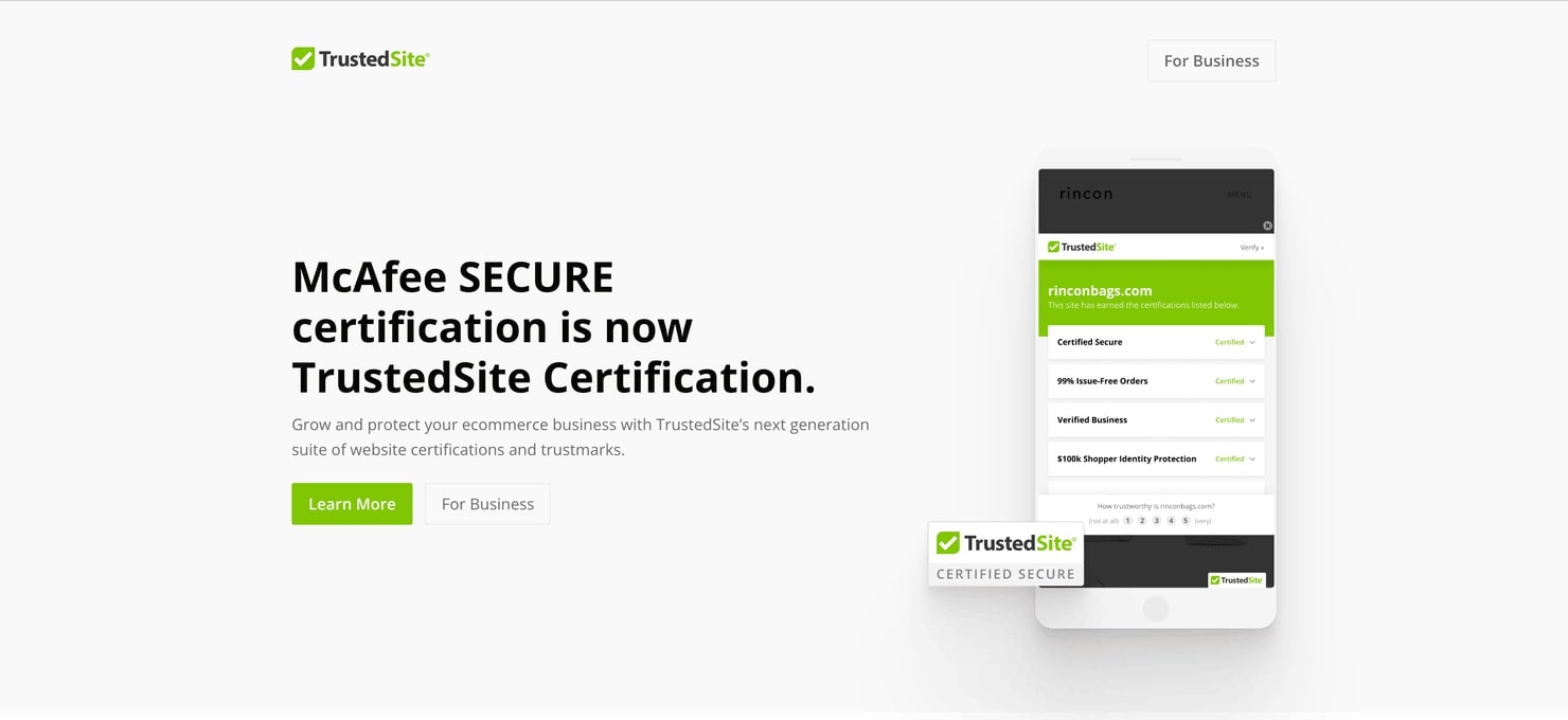 McAfee (now TrustedSite) homepage