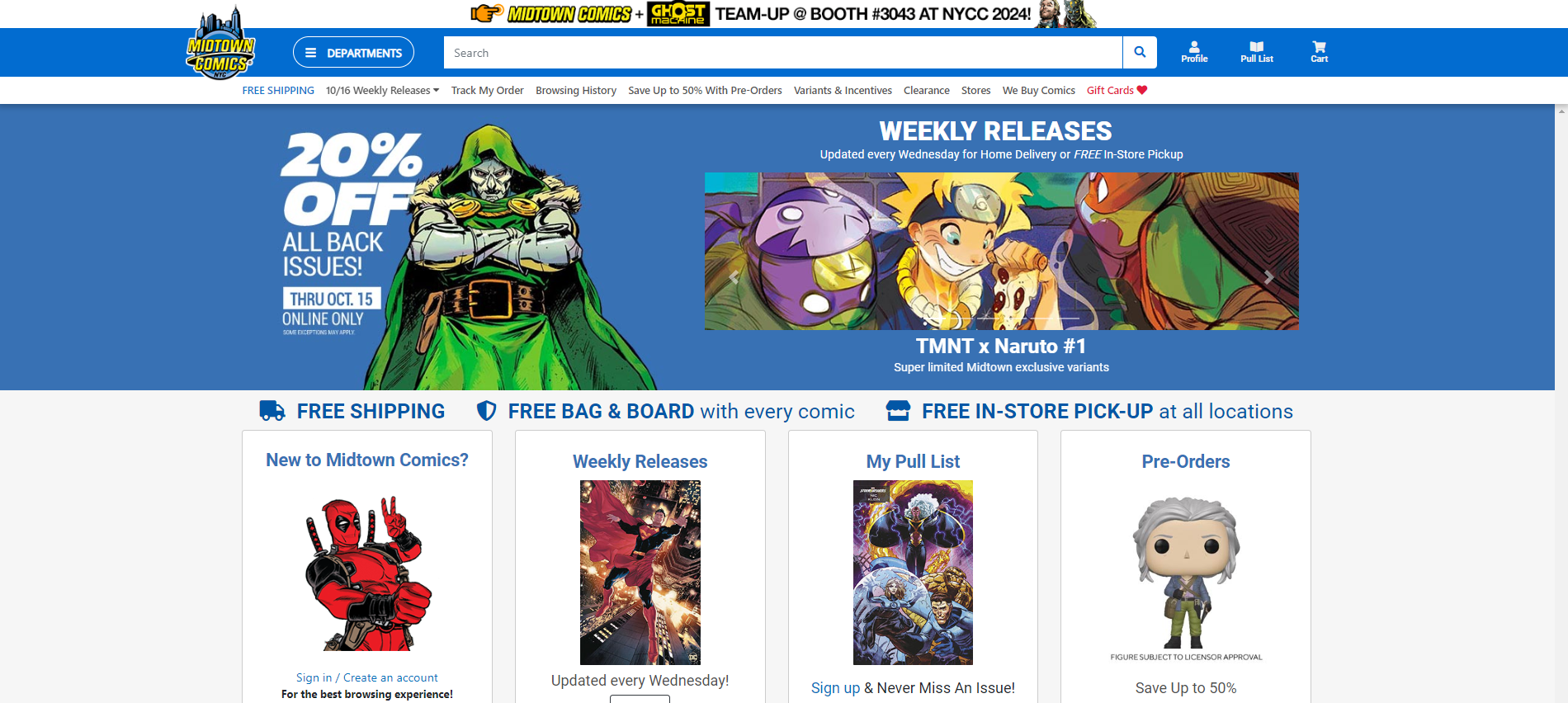 Midtown's comics main page screenshot.