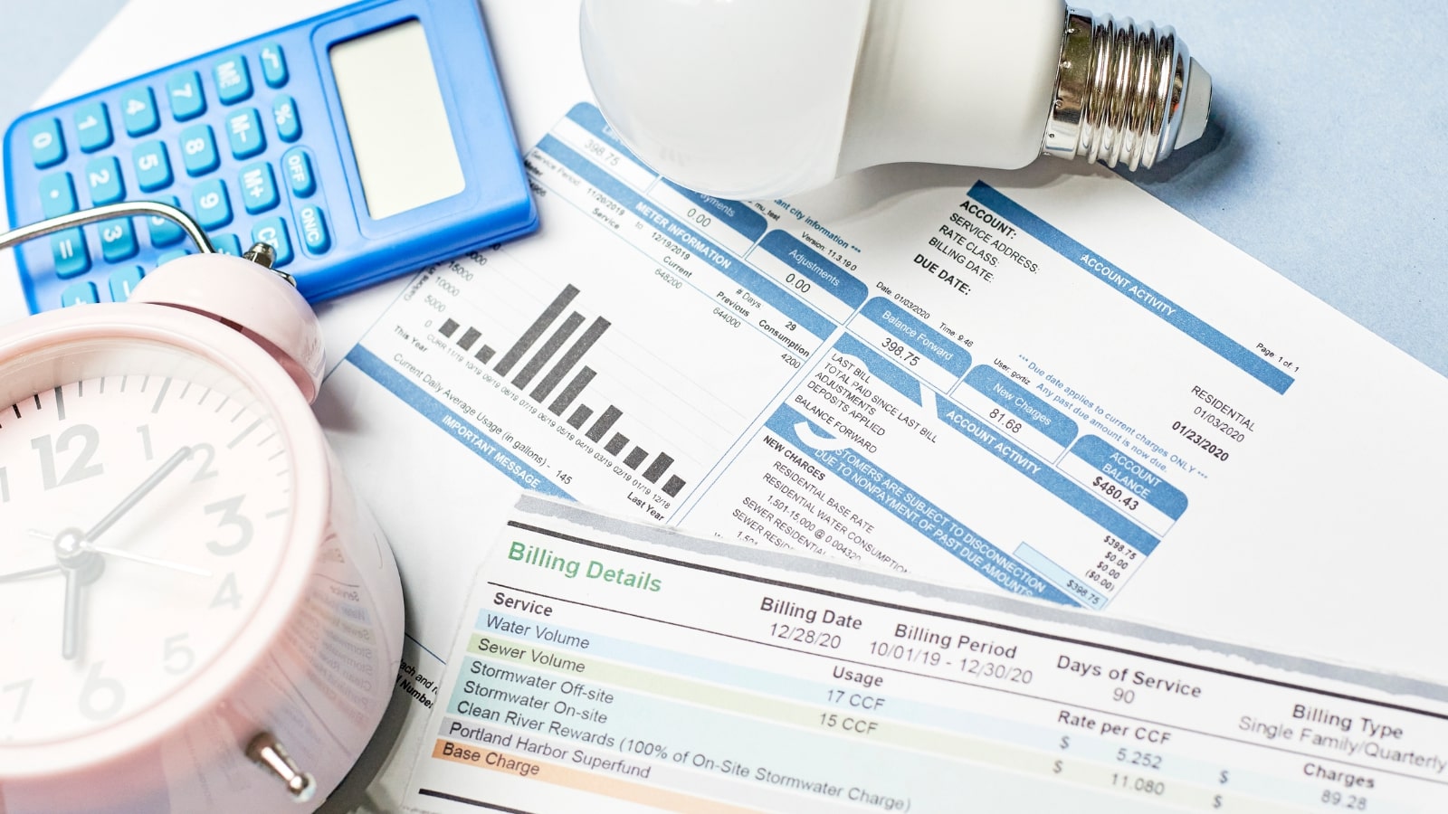 Monthly utility bills.