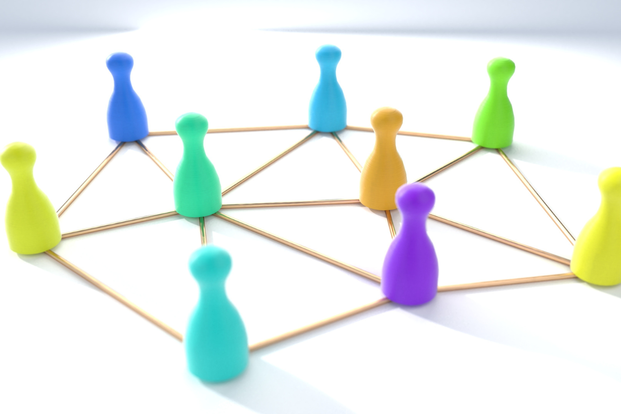 Networking concept shown with colorful play stones.