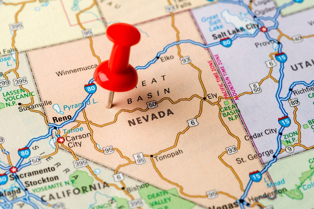 Nevada state pin on map.
