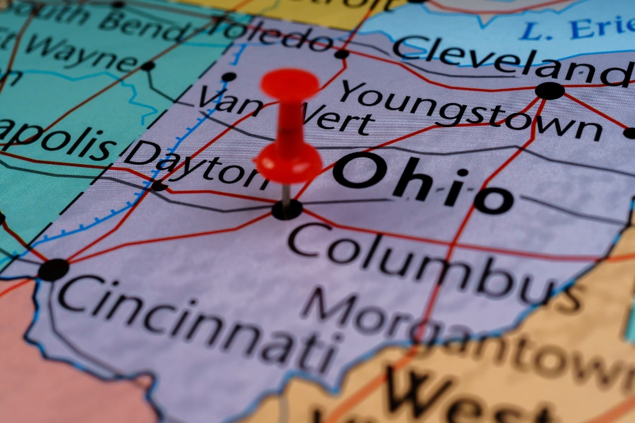 Ohio state pinned on map.