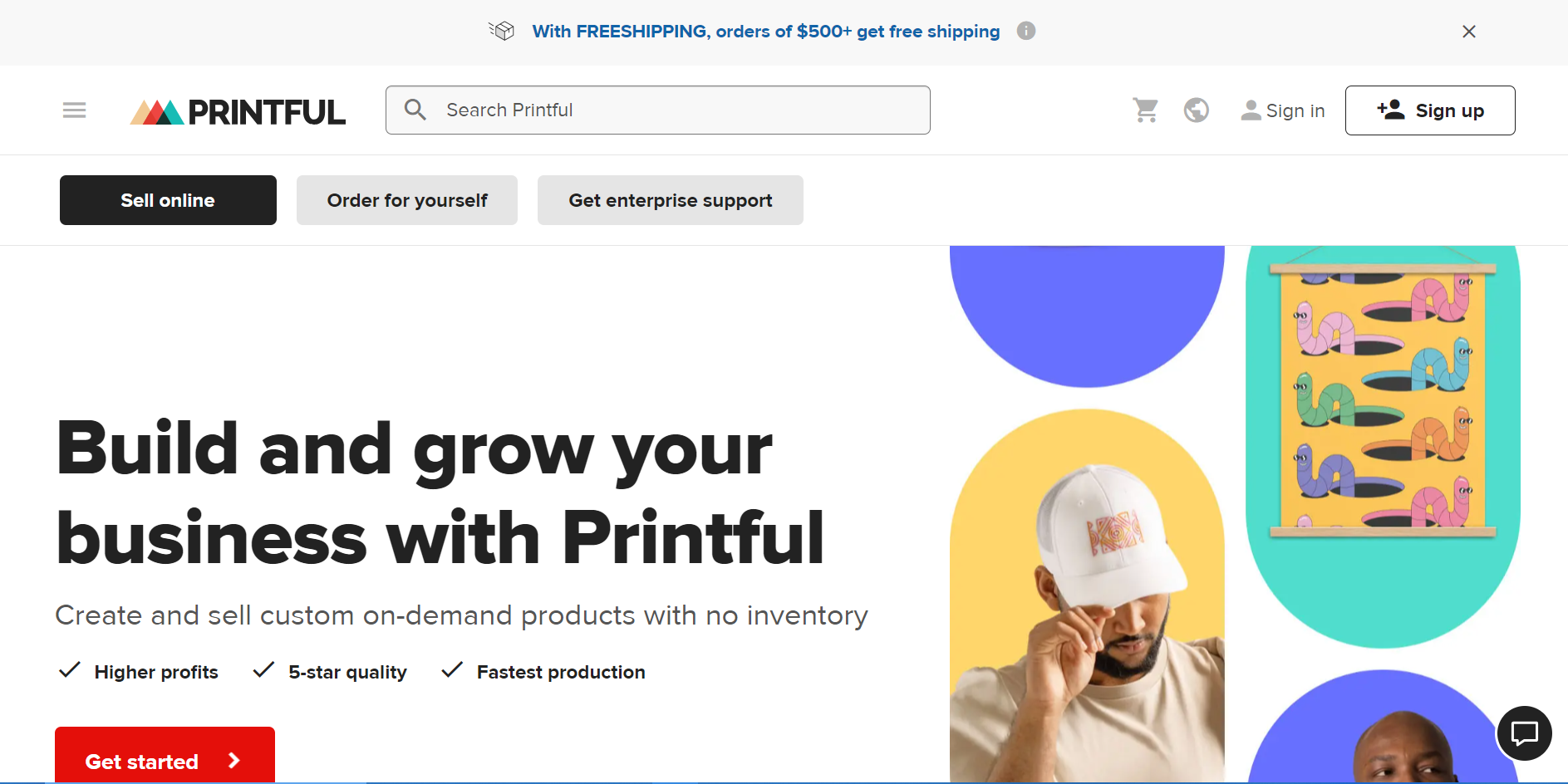 Printful homepage.