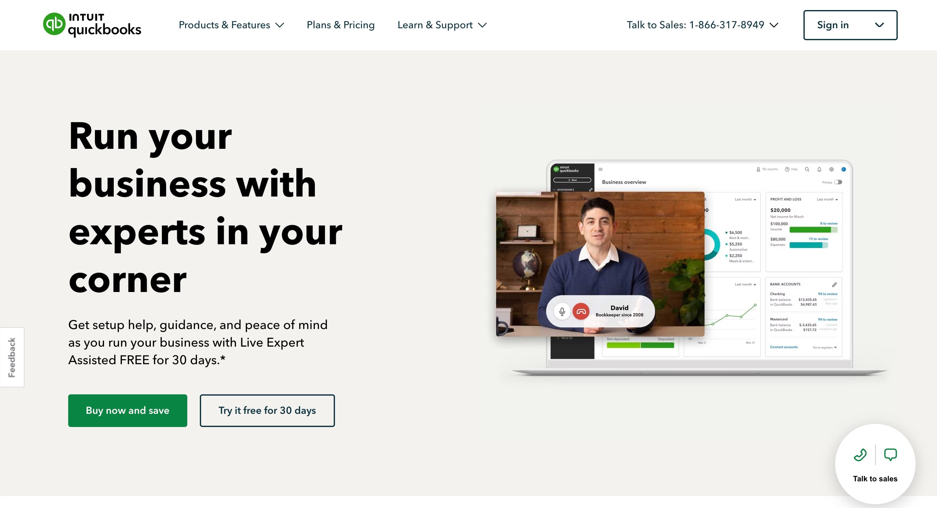 Quickbooks' homepage