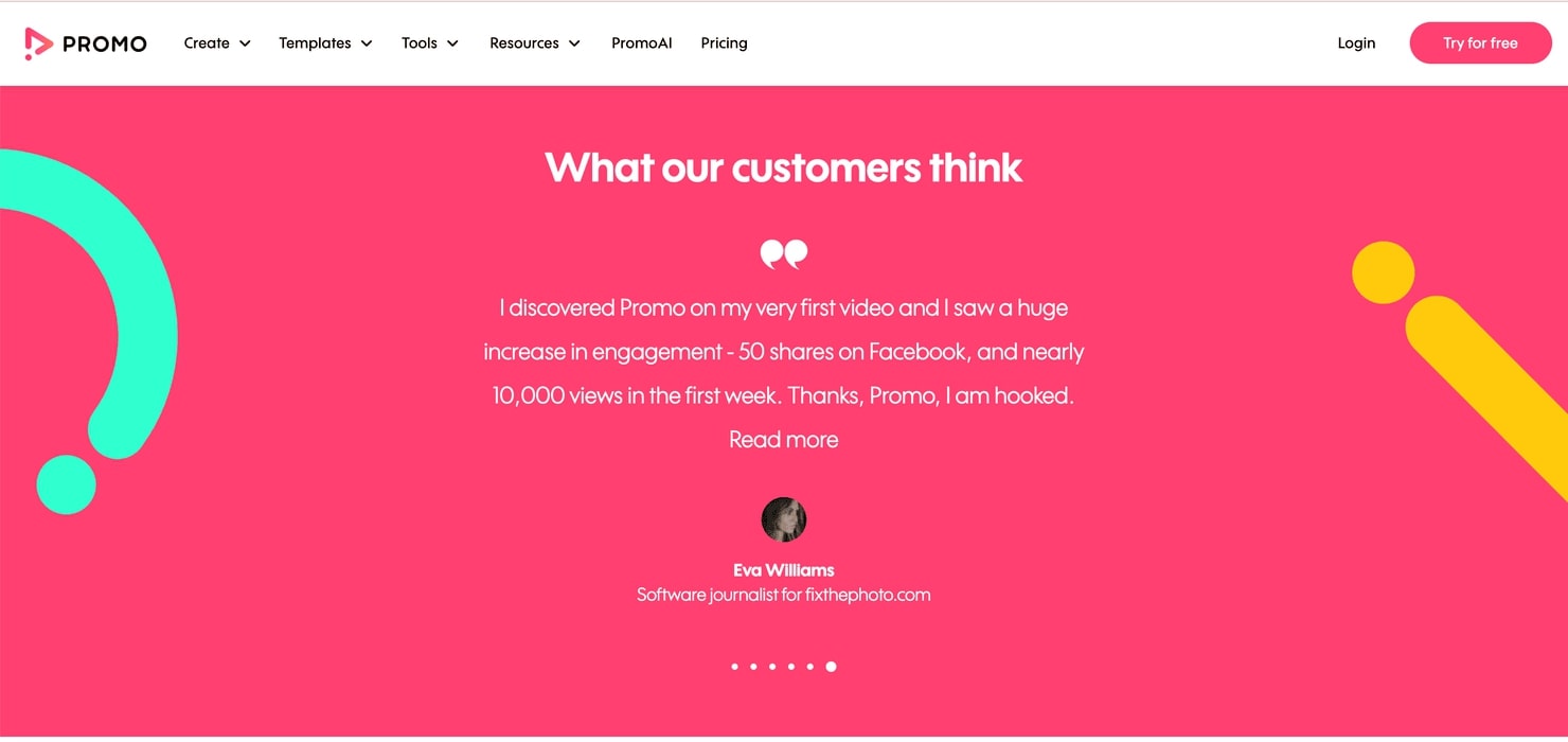 Reviews on Promo's homepage