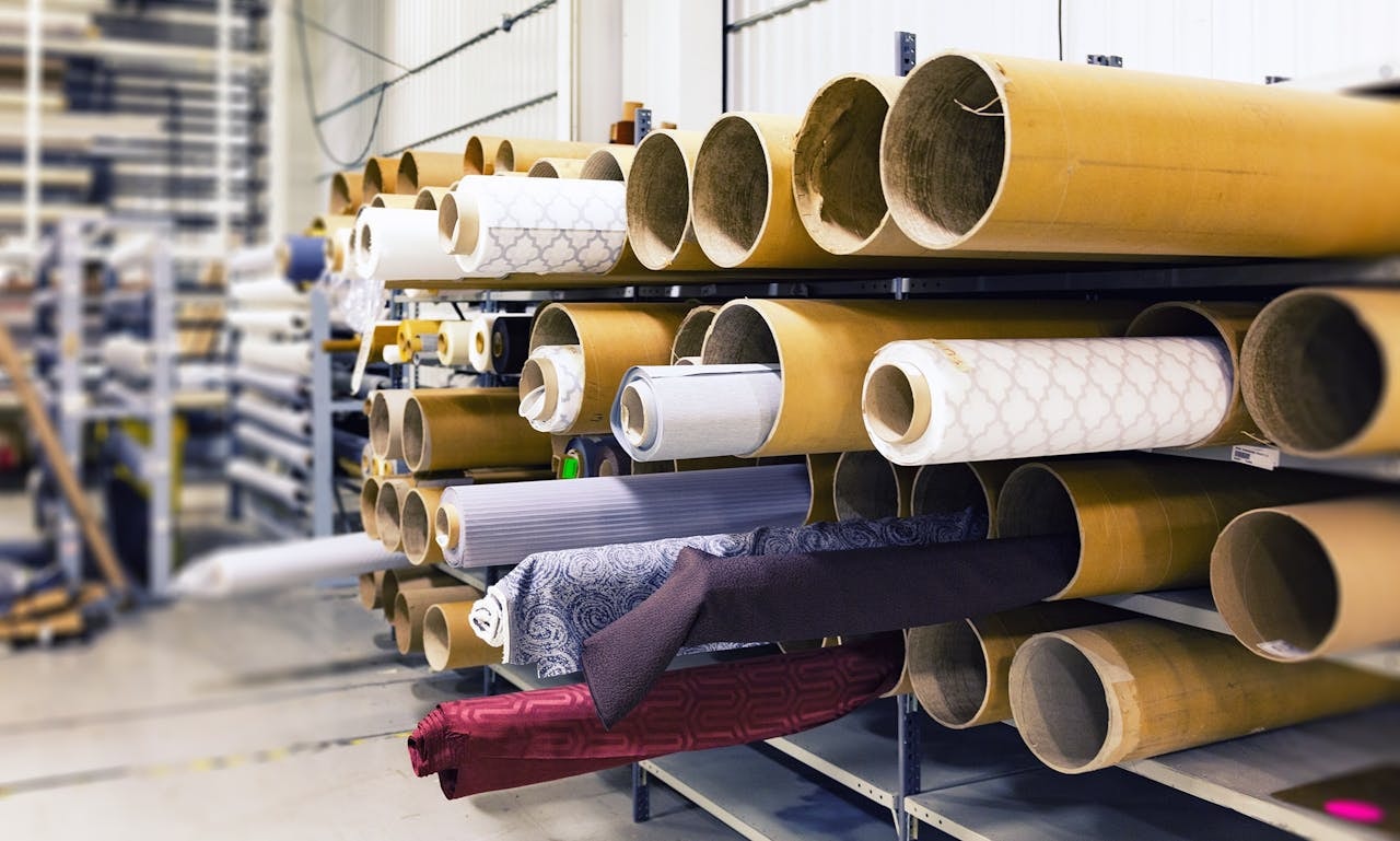 Rolled textile at a factory