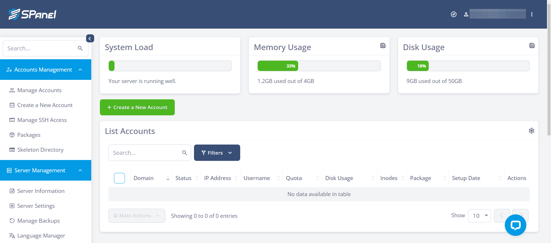 screenshot of the Spanel