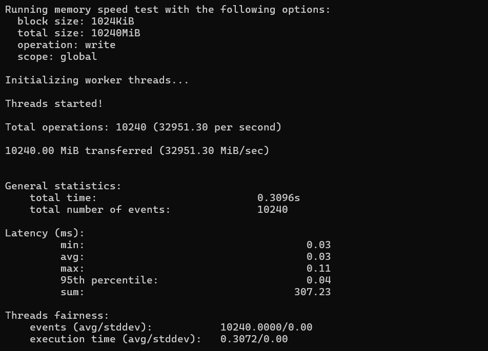 Memory Performance Test results