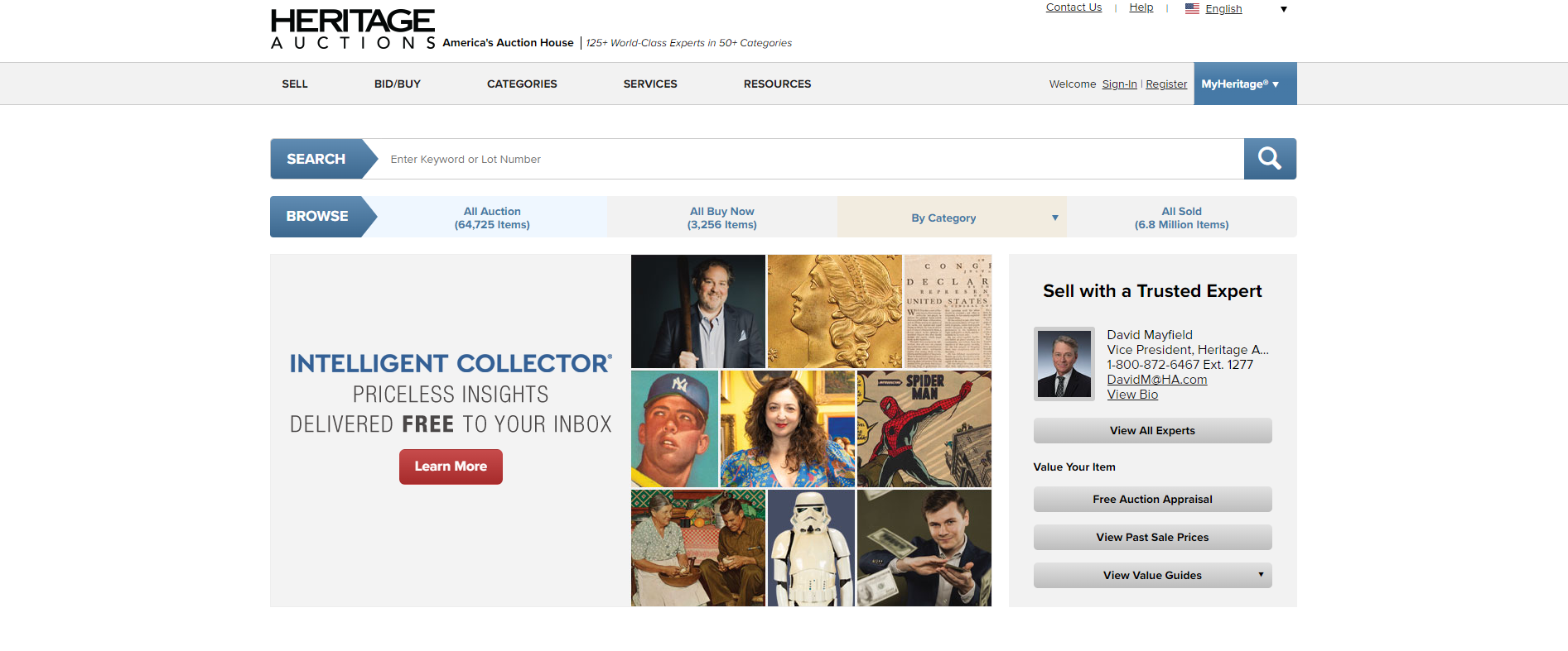 Screenshot of Heritage Auctions' homepage.