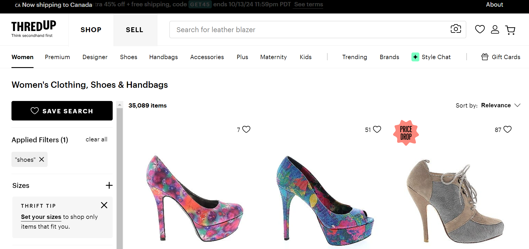 Shoes on ThredUp site.