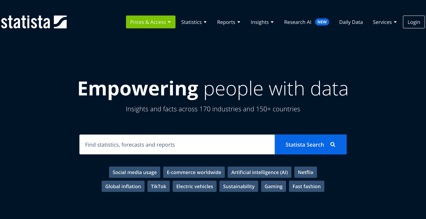 Statista homepage