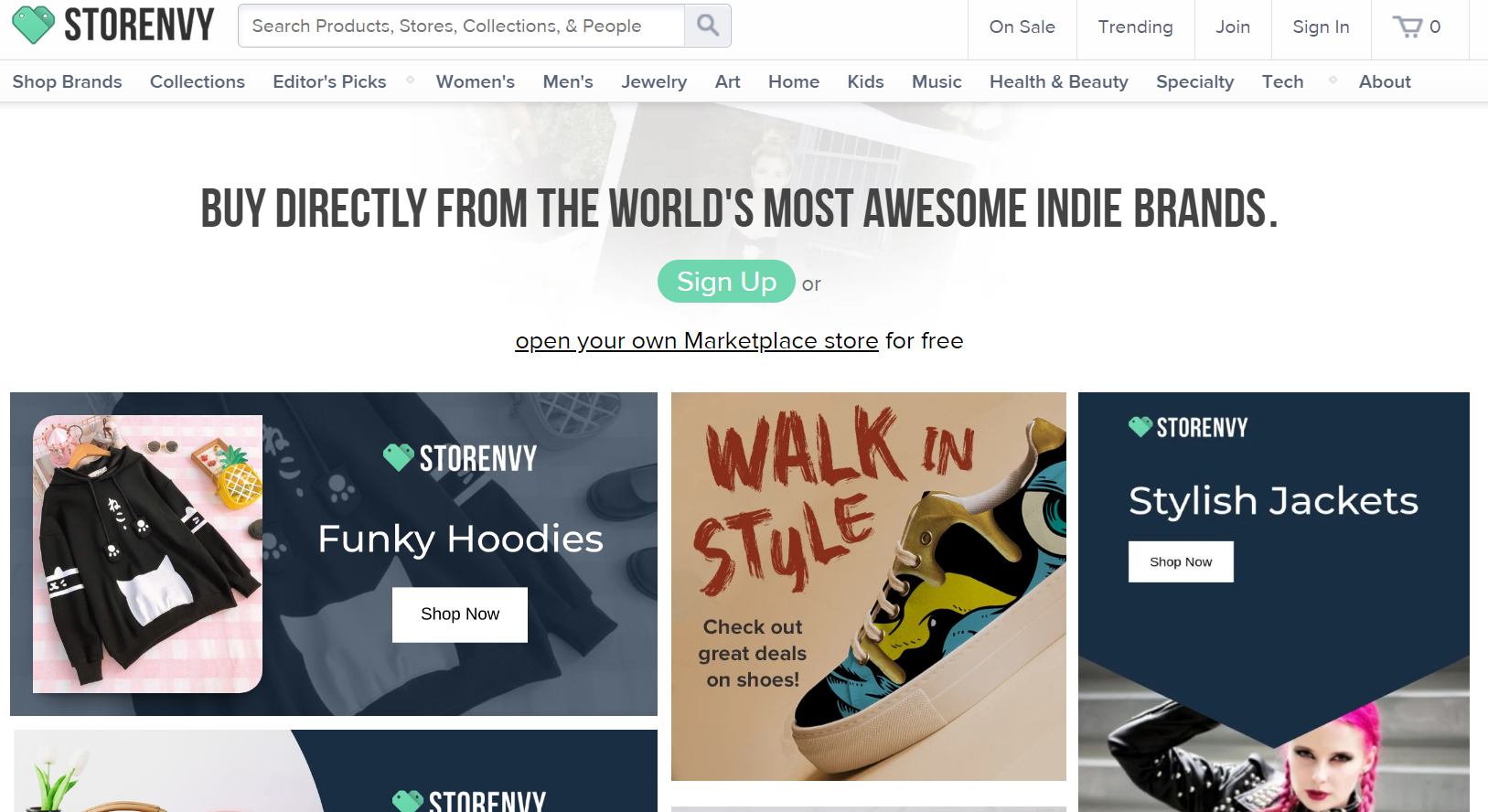 Storenvy website homepage