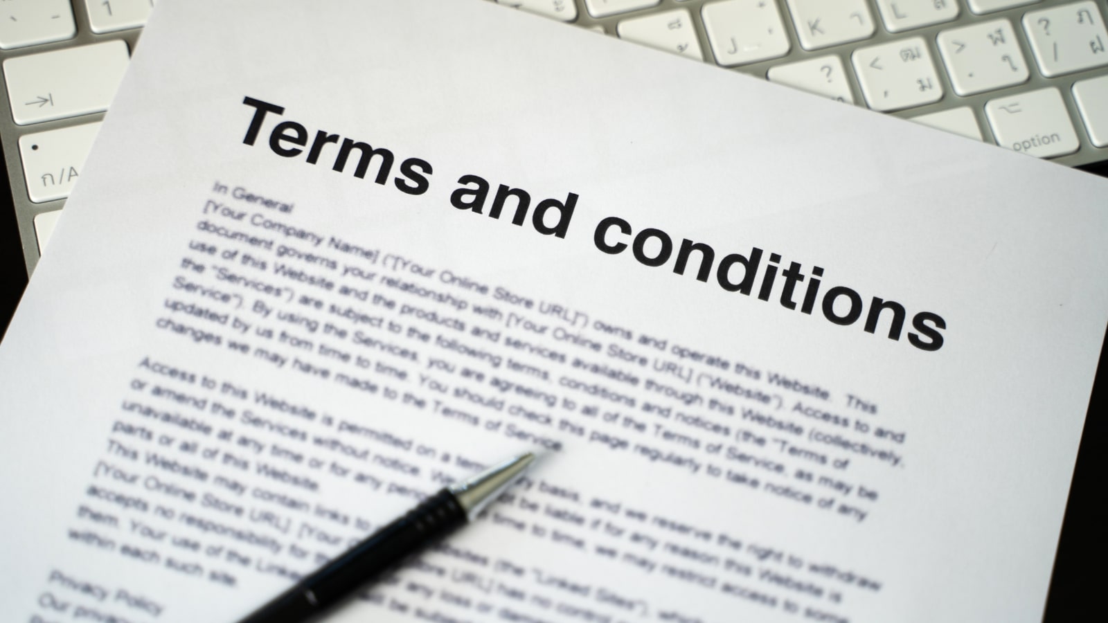 Terms and Conditions on writing.