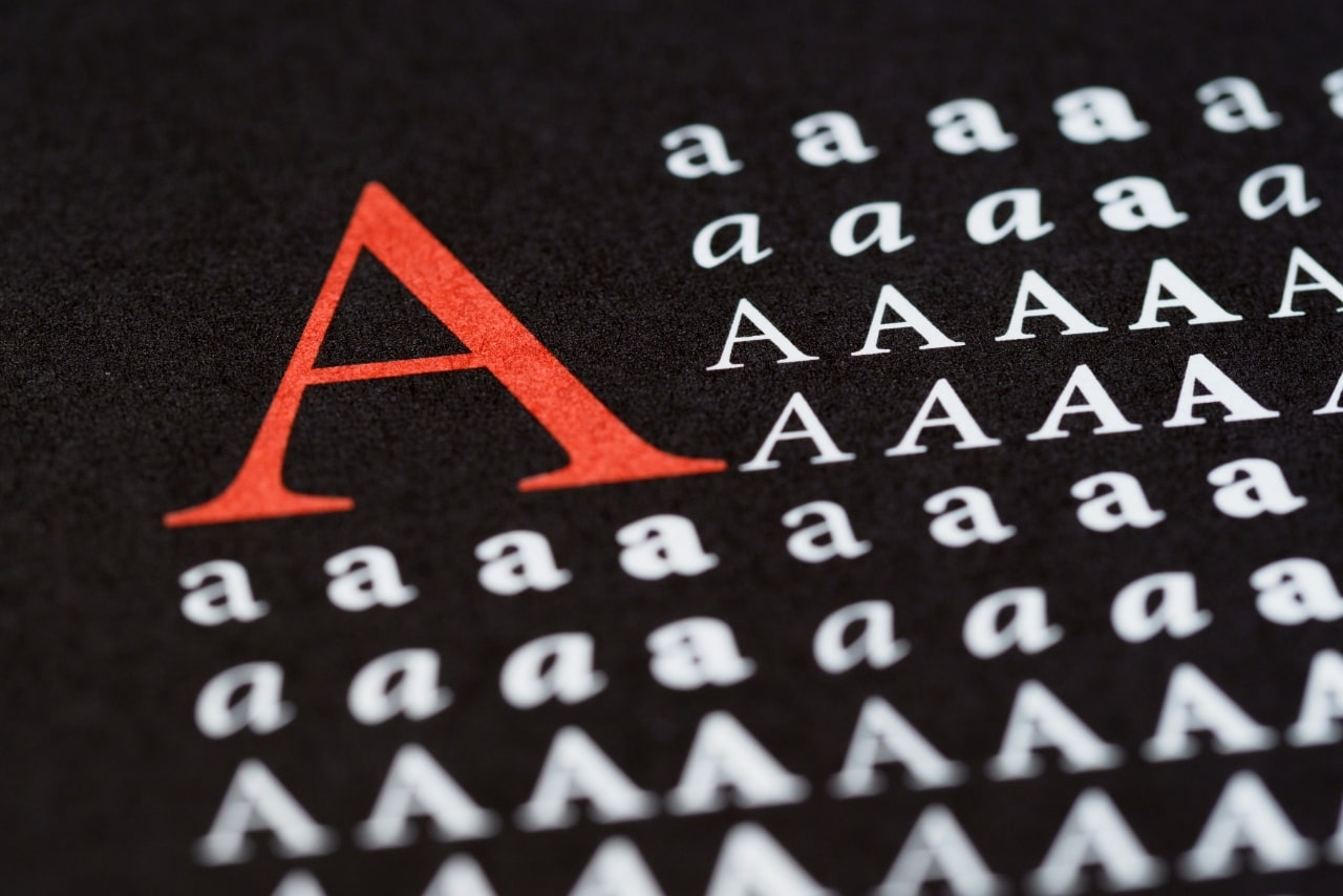 The letter A in different font styles.
