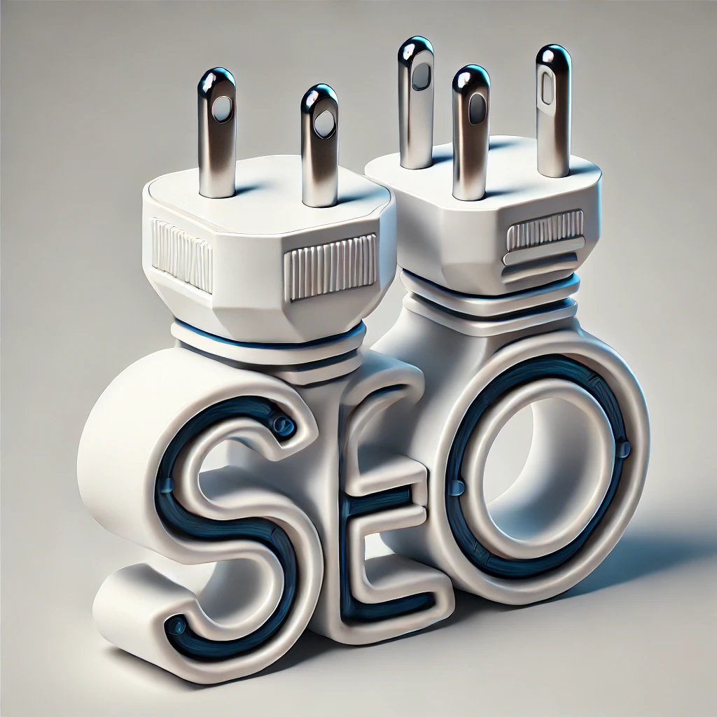 The word SEO creatively as a plug and socket.