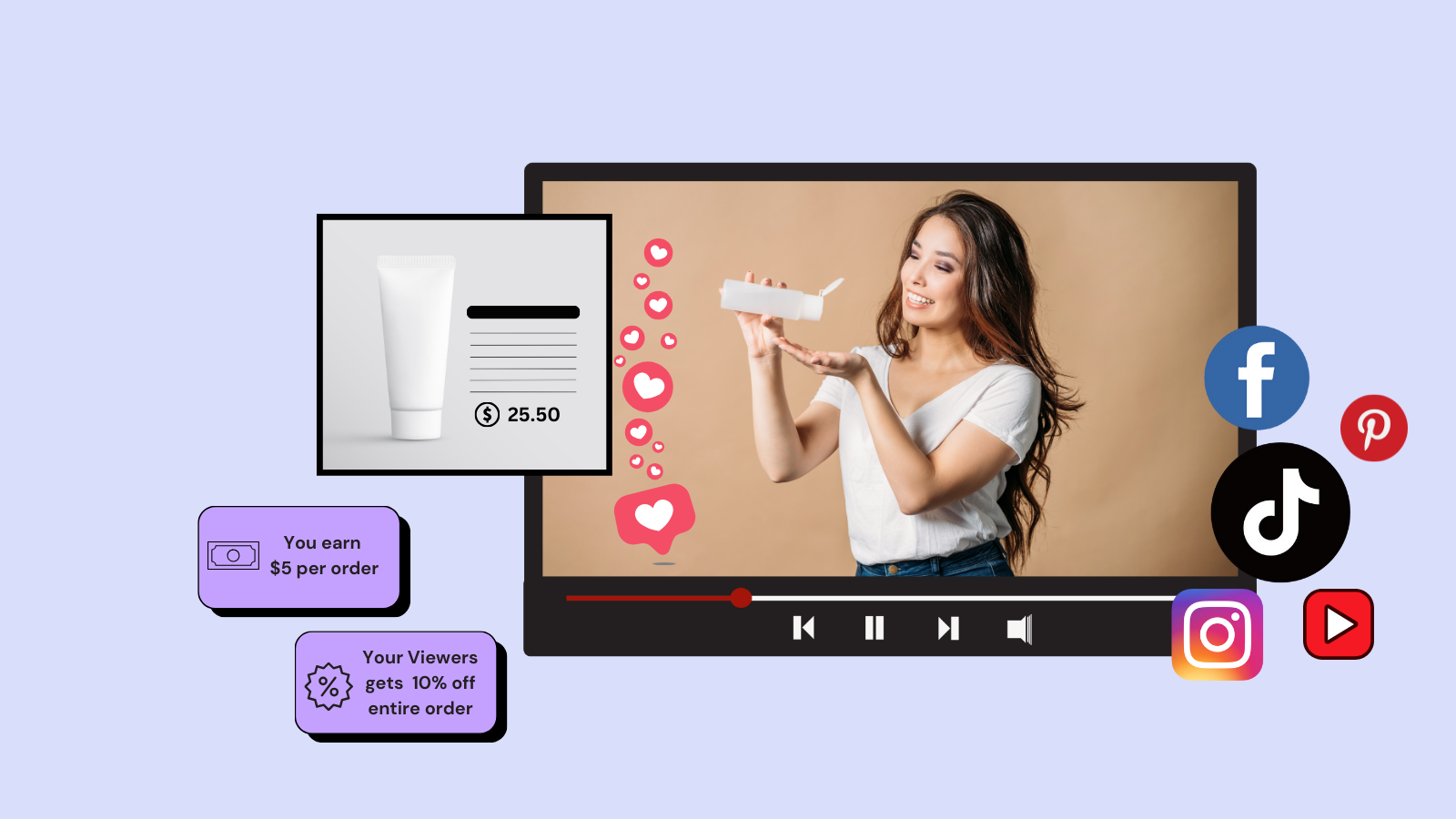 Woman promoting a beauty product on social media and earn high commissions in return.