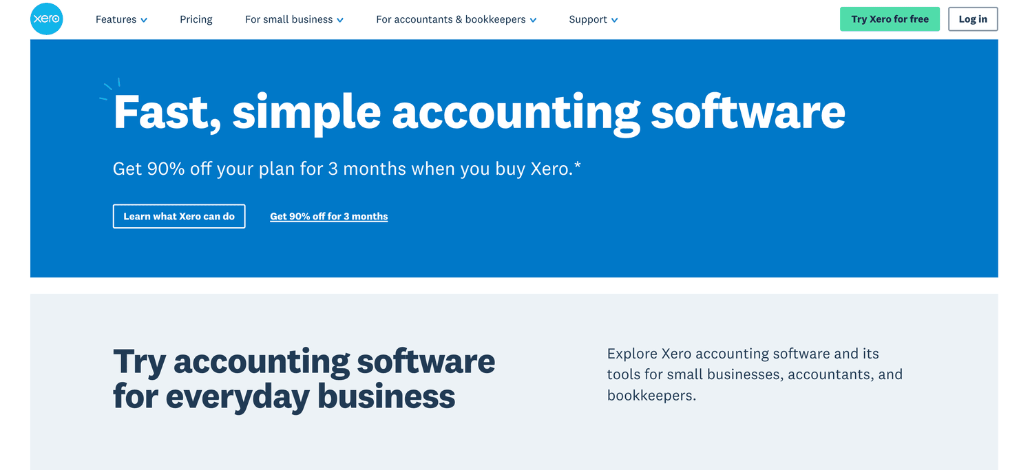 Xero's homepage