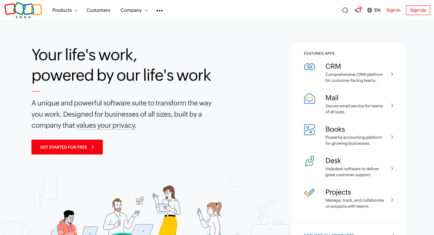 Zoho's website