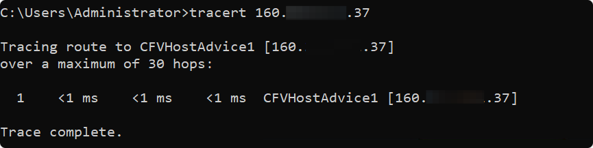 screenshot of Traceroute Test results