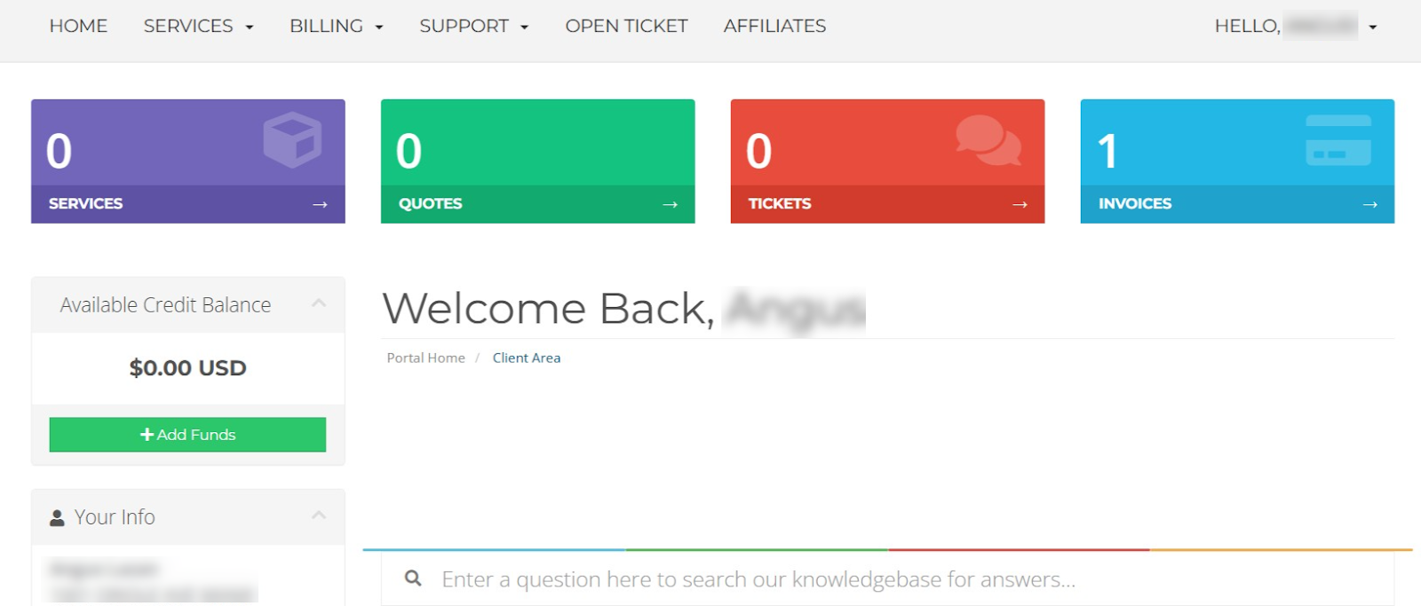 screenshot of the dashboard