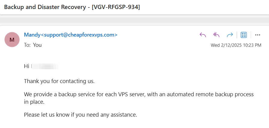 screenshot of the Email support conversation
