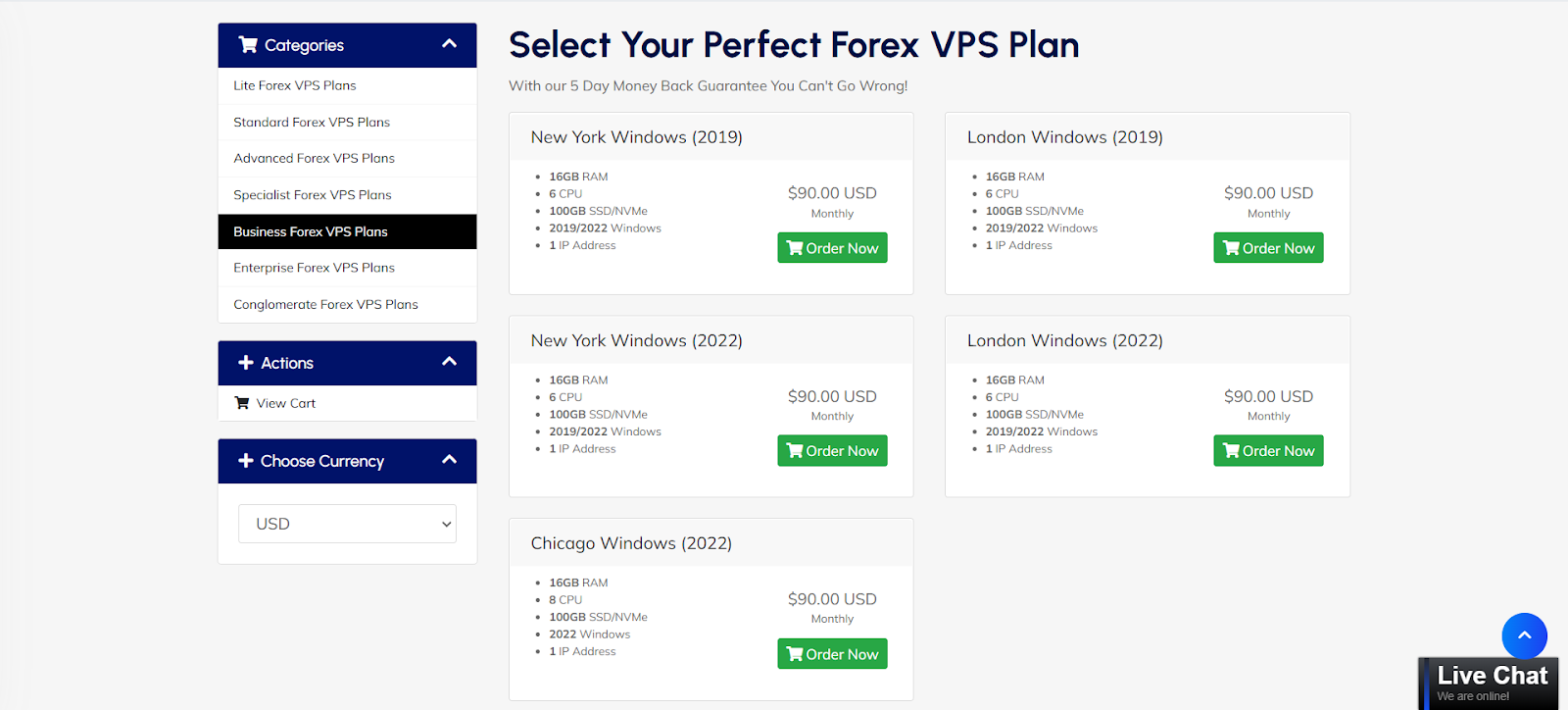 screenshot of hosting plans