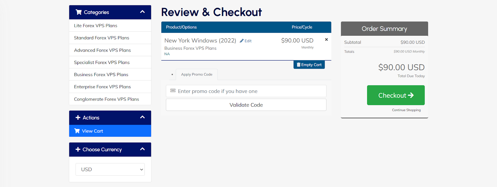 screenshot of the checkout