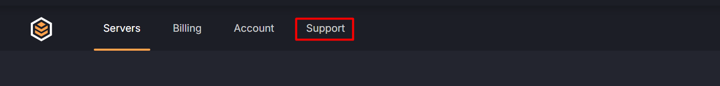 screenshot of Support button on the top menu