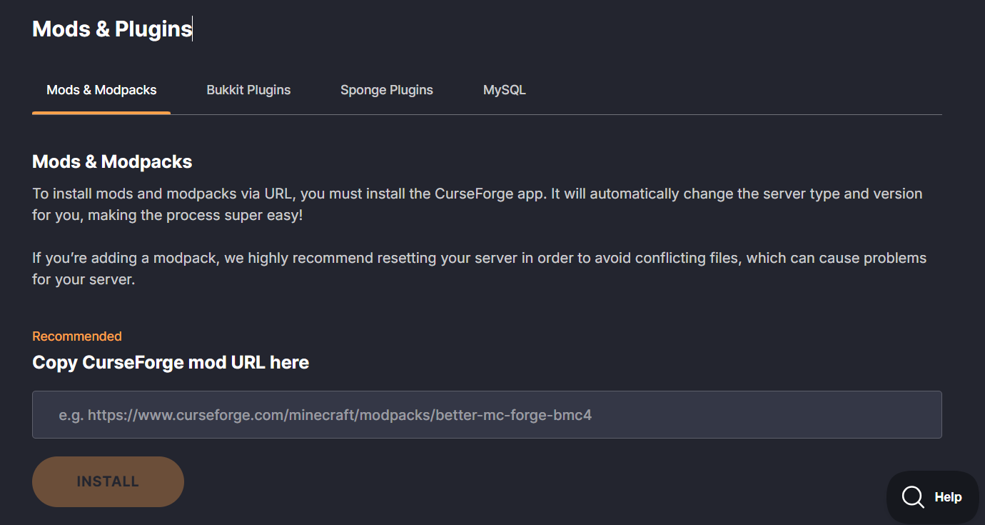 screenshot of Mods and Plugins