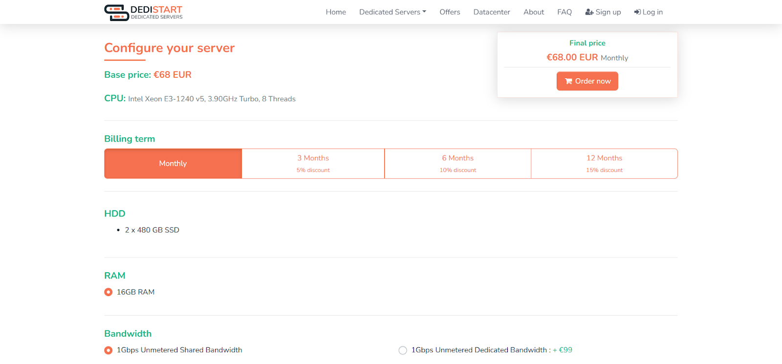 screenshot of server configurations