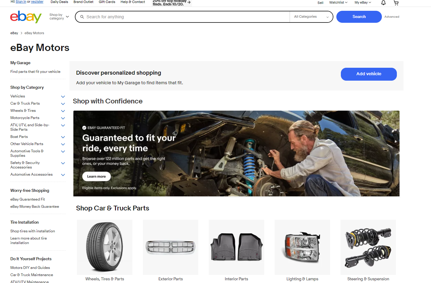 eBay Motors website page.