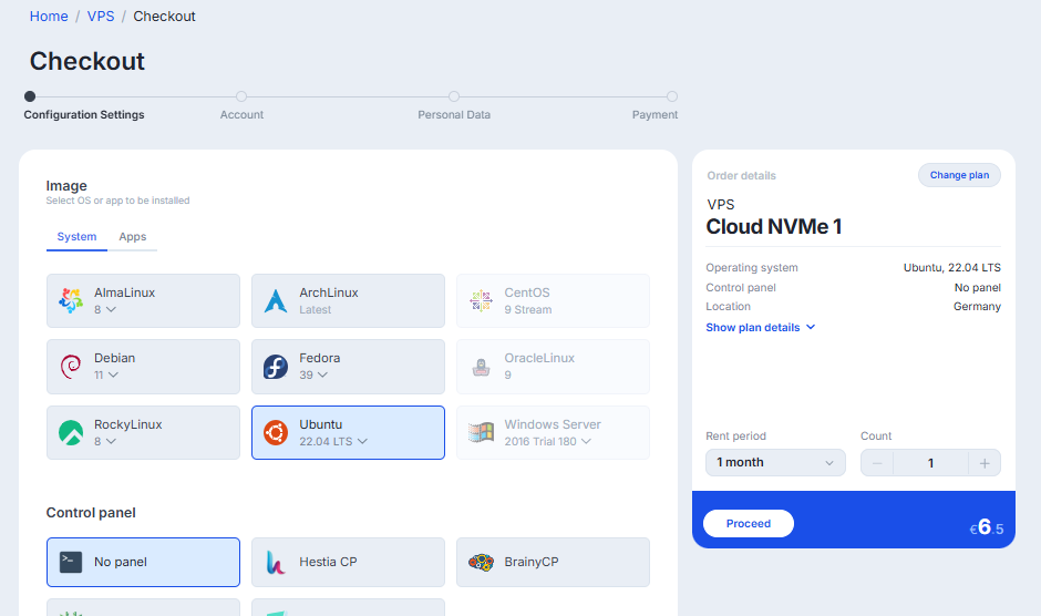 hosting plan configurations