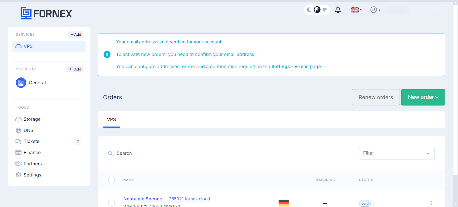 screenshot of dashboard
