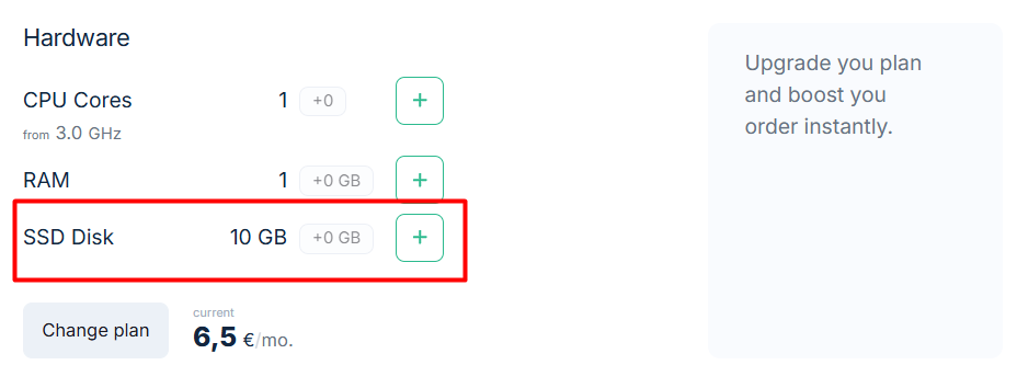 screenshot of Hardware configurtion