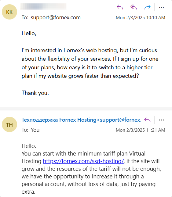 screenshot of email conversation