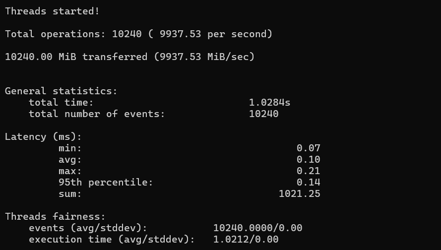 Memory Performance Test results