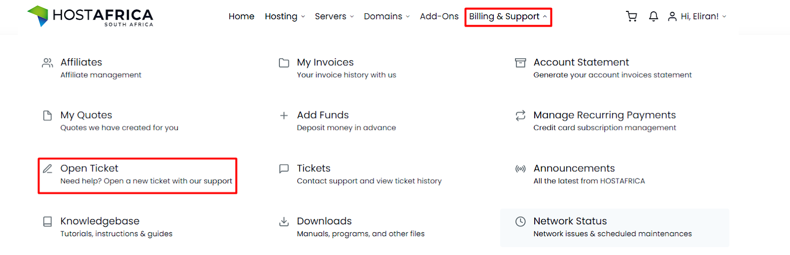 screenshot of Open Ticket button