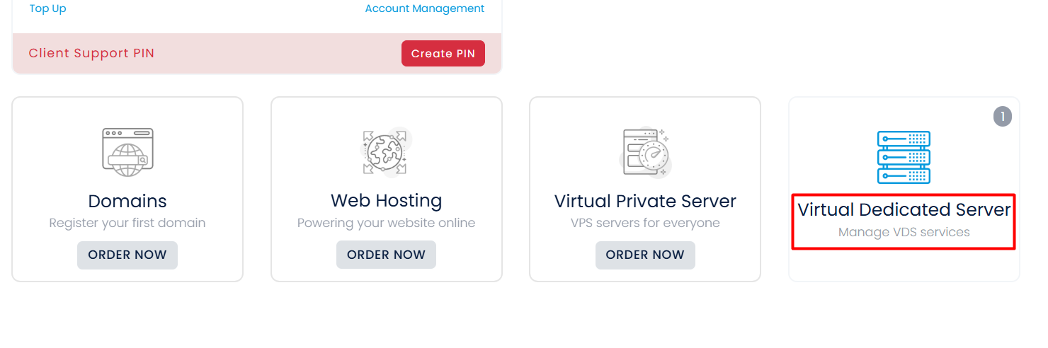 screenshot of Virtual Drdicated Server button