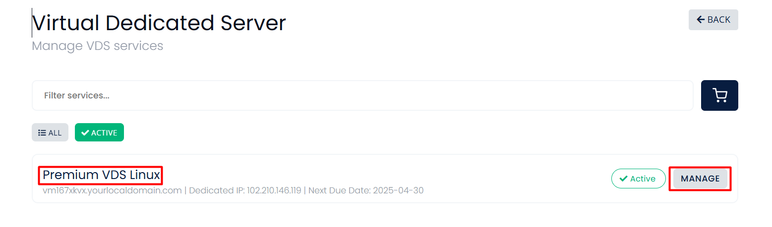 screenshot of Manage button